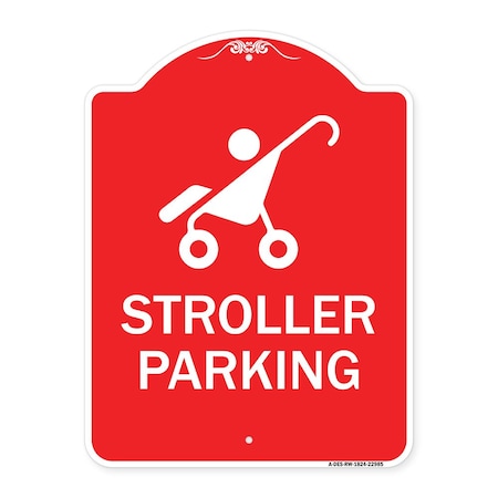 Reserved Stroller Parking With Graphic, Red & White Aluminum Architectural Sign